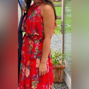 Eliza J Popover Halter High/Low Chiffon Maxi Dress